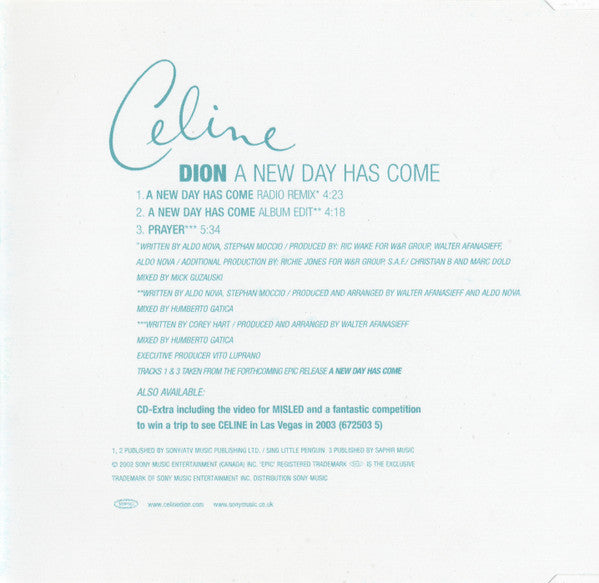 Céline Dion : A New Day Has Come (CD, Single, CD1)