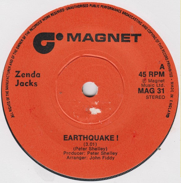 Zenda Jacks : Earthquake ! (7", Single, Sol)