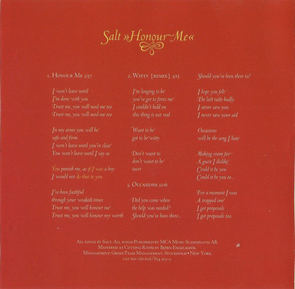 Salt (4) : Honour Me (CD, Single)