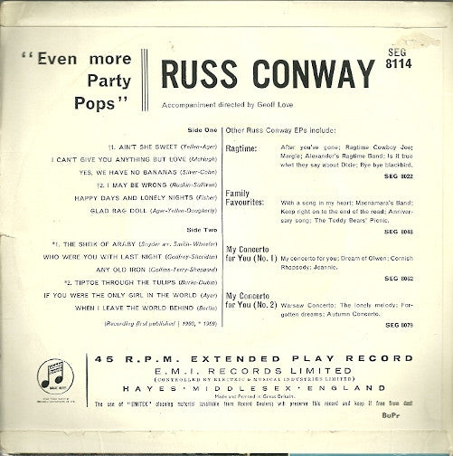 Russ Conway : Even More Party Pops (7", EP, Gre)