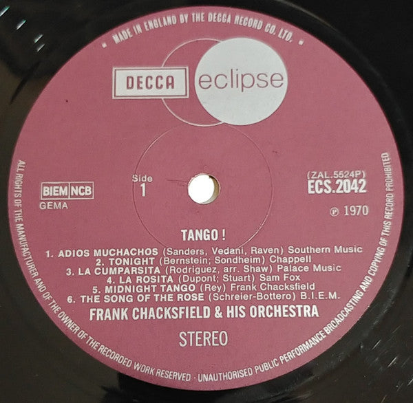 Frank Chacksfield & His Orchestra : Tango (LP, Album, RE)