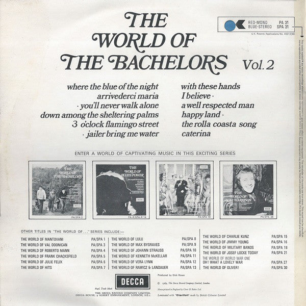 The Bachelors : The World Of The Bachelors Vol. 2 (LP, Comp, RM)