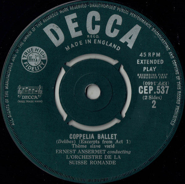 Ernest Ansermet Conducting L'Orchestre De La Suisse Romande : Coppelia Ballet (7", EP, RE, Pus)