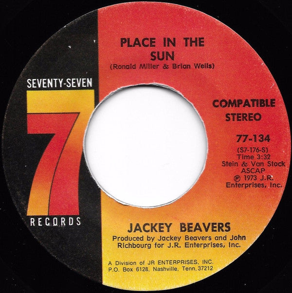 Jackey Beavers : Place In The Sun / I Never Found A Girl (To Love Me Like You Do) (7")
