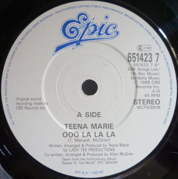 Teena Marie : Ooo La La La (7", Single)