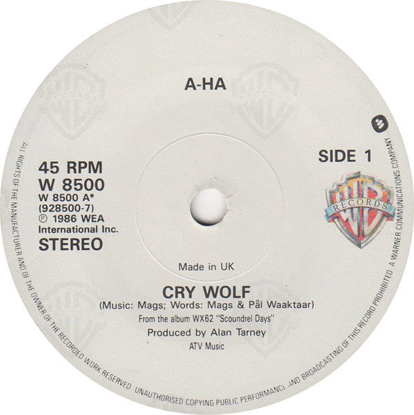 a-ha : Cry Wolf (7", Single, Pap)
