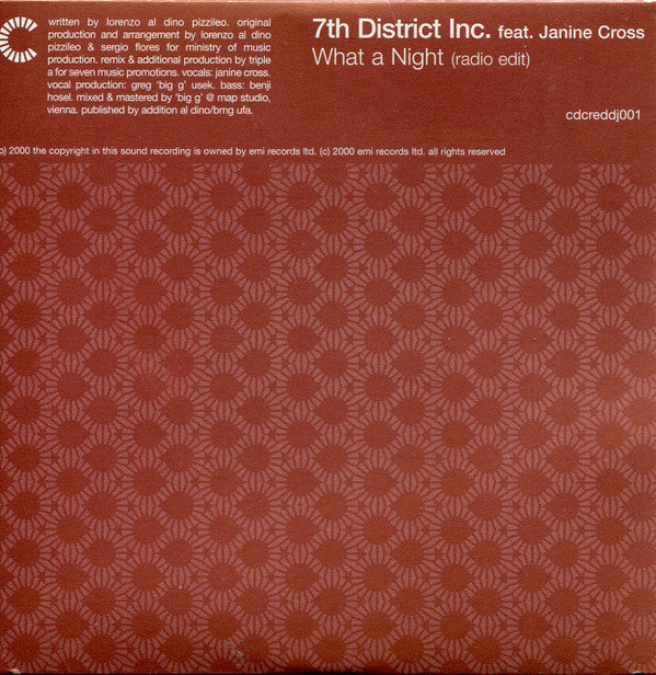 7th District Inc. Feat. Janine Cross : What A Night (CD, Single, Promo)