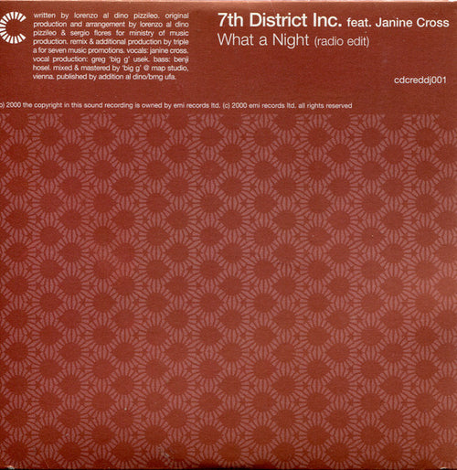 7th District Inc. Feat. Janine Cross : What A Night (CD, Single, Promo)
