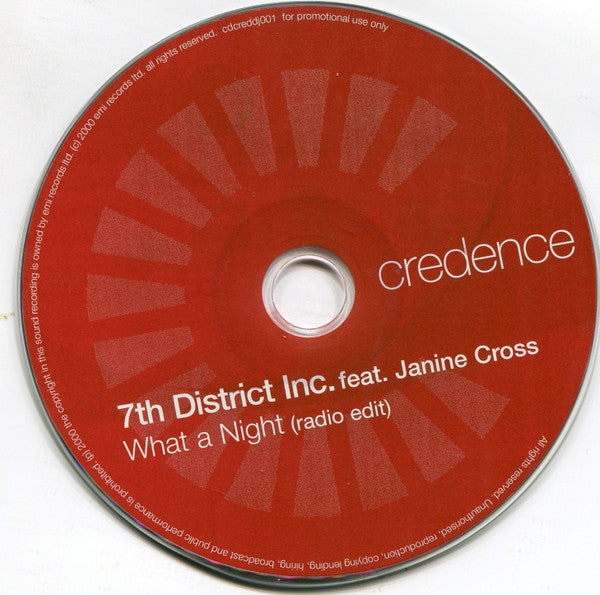 7th District Inc. Feat. Janine Cross : What A Night (CD, Single, Promo)