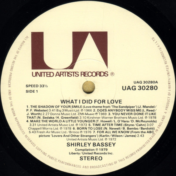 Shirley Bassey : What I Did For Love (LP, Comp)