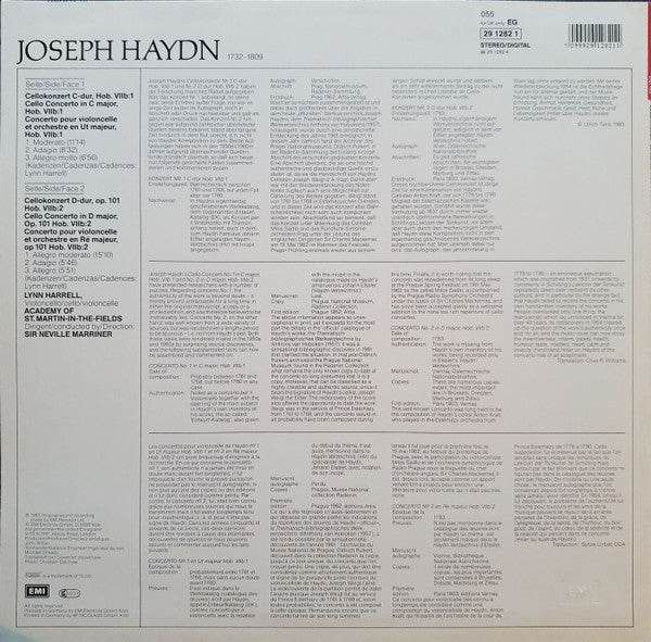 Joseph Haydn – Lynn Harrell, The Academy Of St. Martin-in-the-Fields, Sir Neville Marriner : Cello Concertos No. 1 In C, No. 2 In D (LP, Album)