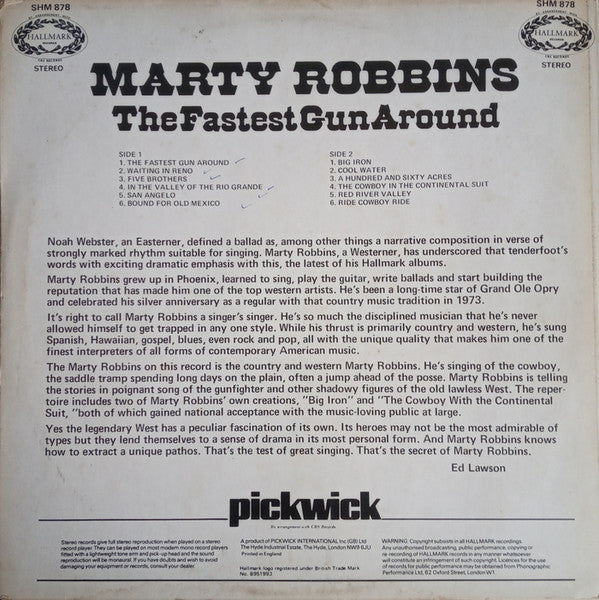 Marty Robbins : The Fastest Gun Around (LP, Album, Comp)
