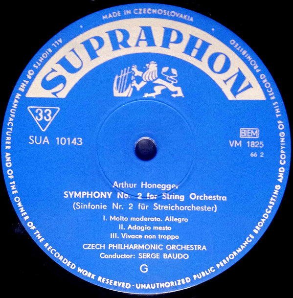 Arthur Honegger, The Czech Philharmonic Orchestra, Serge Baudo : Symphonies No. 2 And No. 3 (LP, Mono, RP)