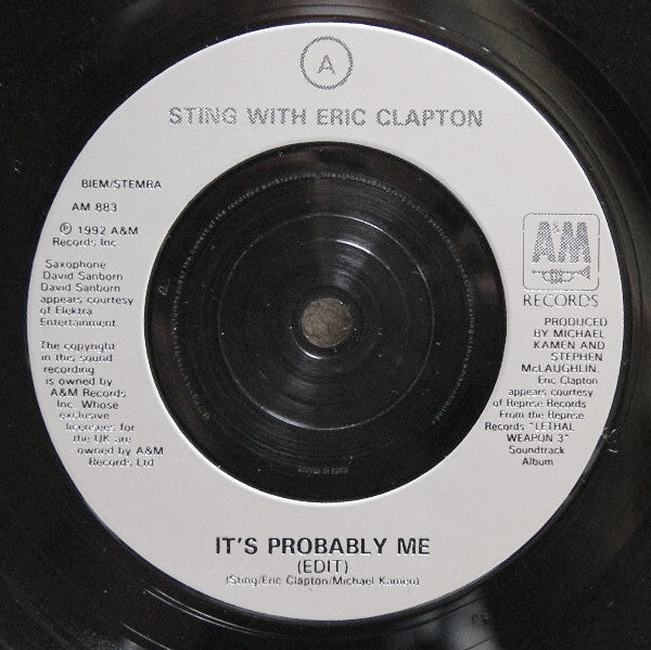 Sting With Eric Clapton : It's Probably Me (7", Single)