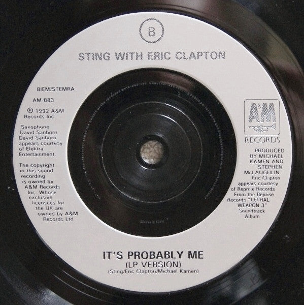 Sting With Eric Clapton : It's Probably Me (7", Single)