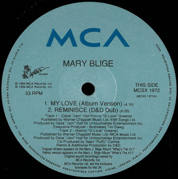 Mary J. Blige : My Love / Reminisce (12", Sec)