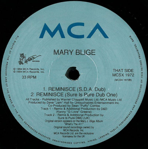 Mary J. Blige : My Love / Reminisce (12", Sec)