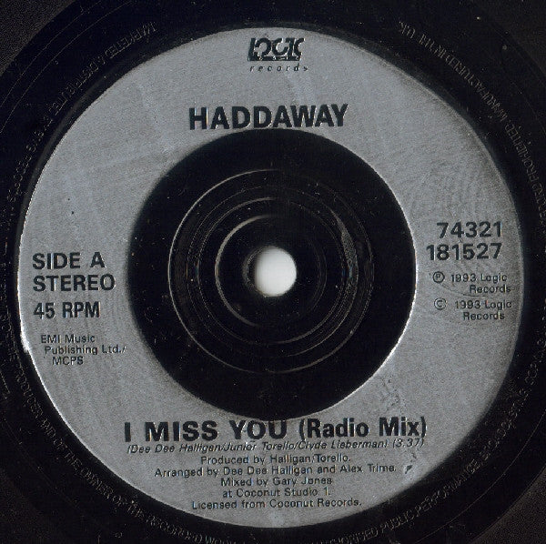 Haddaway : I Miss You (7", Single)