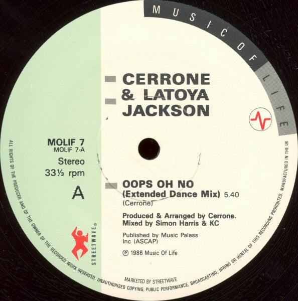 Cerrone & La Toya Jackson : Oops Oh No! (12")