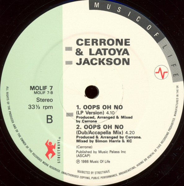 Cerrone & La Toya Jackson : Oops Oh No! (12")
