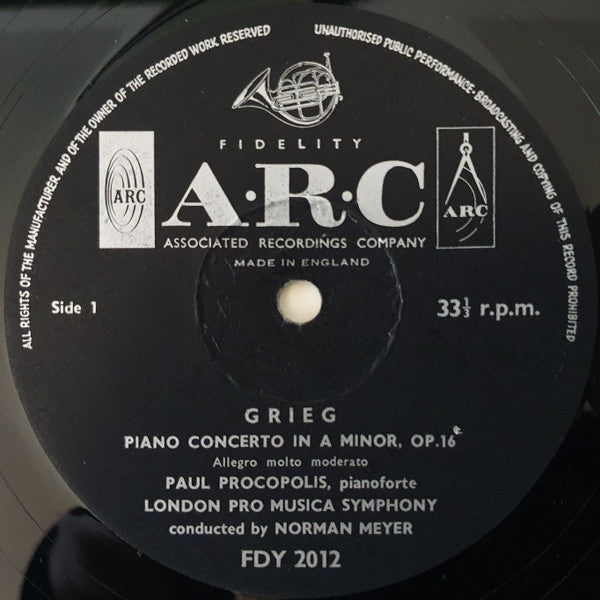 Edvard Grieg / The London "Pro Musica" Symphony Orchestra Conducted By Norman Meyer : Piano Concerto In A Minor Opus 16, Peer Gynt Suite No. 1, Opus 46 (LP)