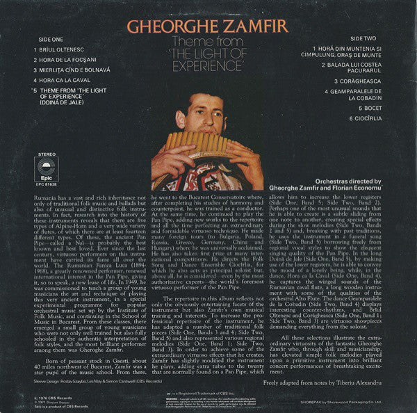Gheorghe Zamfir : Theme From 'The Light Of Experience' (Doina De Jale) (LP, Album, Ora)