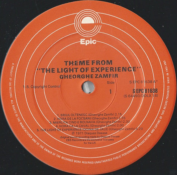 Gheorghe Zamfir : Theme From 'The Light Of Experience' (Doina De Jale) (LP, Album, Ora)