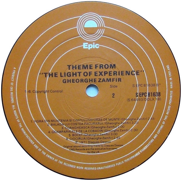 Gheorghe Zamfir : Theme From 'The Light Of Experience' (Doina De Jale) (LP, Album, Ora)