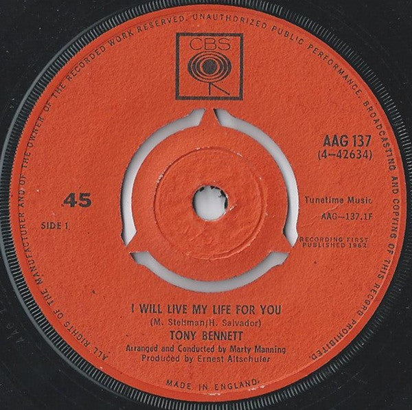 Tony Bennett : I Will Live My Life For You (7")