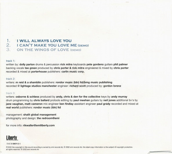 Rik Waller : I Will Always Love You (CD, Single)