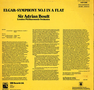Sir Edward Elgar / Sir Adrian Boult - London Philharmonic Orchestra : Symphony No. 1 (LP, Quad)