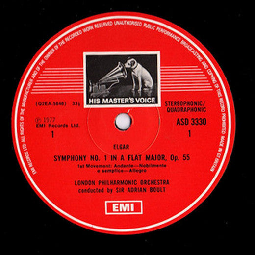 Sir Edward Elgar / Sir Adrian Boult - London Philharmonic Orchestra : Symphony No. 1 (LP, Quad)