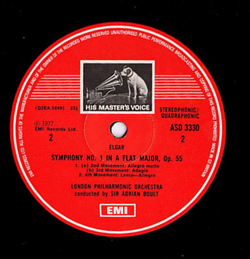 Sir Edward Elgar / Sir Adrian Boult - London Philharmonic Orchestra : Symphony No. 1 (LP, Quad)