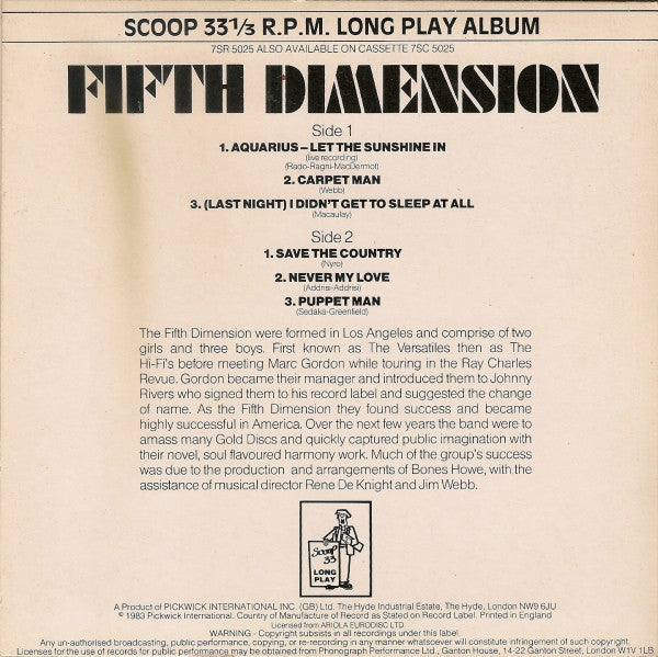 The Fifth Dimension : Fifth Dimension (7", Album, Comp)