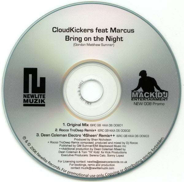 Cloudkickers Featuring Marcus Farrar : Bring On The Night (CDr, Single, Promo)