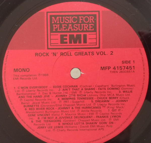 Various : Rock 'N' Roll Greats (Volume Two) (LP, Comp, Mono)