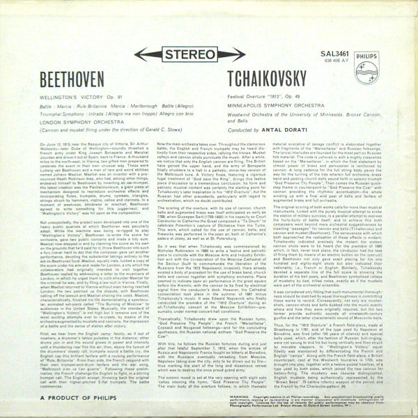 Pyotr Ilyich Tchaikovsky / Ludwig Van Beethoven - Antal Dorati, London Symphony Orchestra : 1812 Festival Overture, Op. 49 (Original Scoring) / Wellington's Victory (LP, Album)