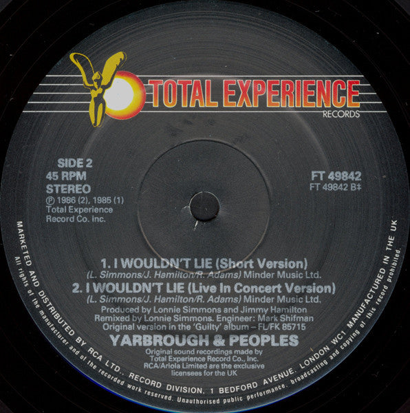 Yarbrough & Peoples : I Wouldn't Lie (12")