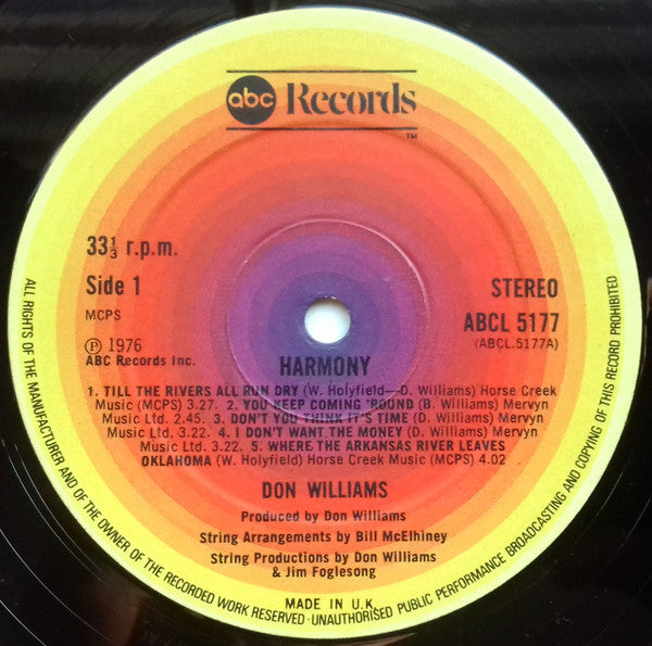 Don Williams (2) : Harmony (LP, Album)