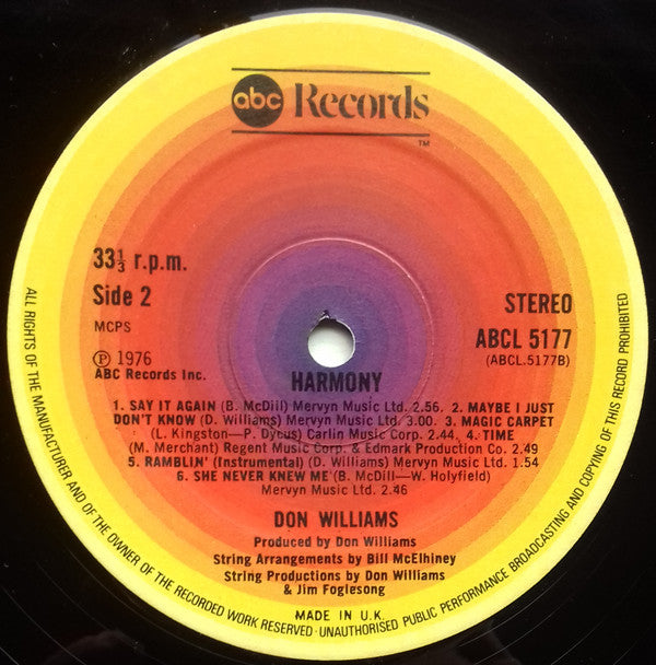 Don Williams (2) : Harmony (LP, Album)