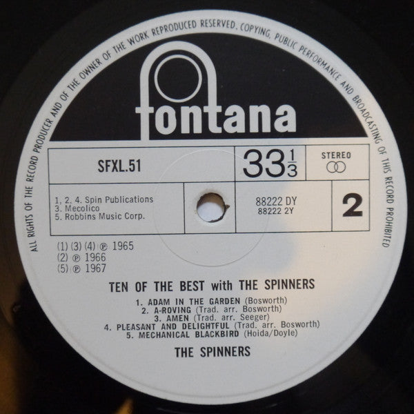 The Spinners : Ten Of The Best With The Spinners (LP, Comp)