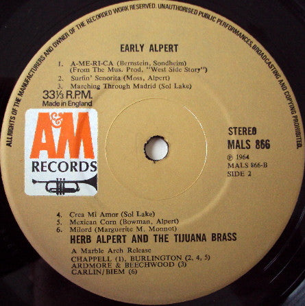 Herb Alpert & The Tijuana Brass : Early Alpert (LP, Album, RE)