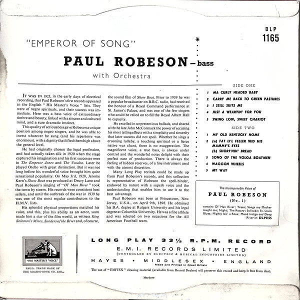 Paul Robeson : Emperor Of Song! (10", Comp)