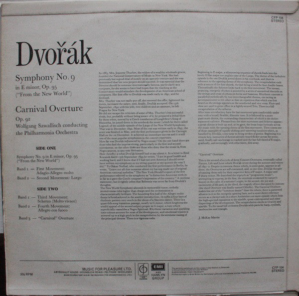 Antonín Dvořák, Philharmonia Orchestra, Wolfgang Sawallisch : New World Symphony, Carnival Overture (LP, RE)