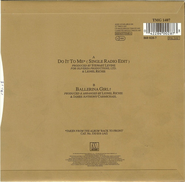 Lionel Richie : Do It To Me (7", Single)
