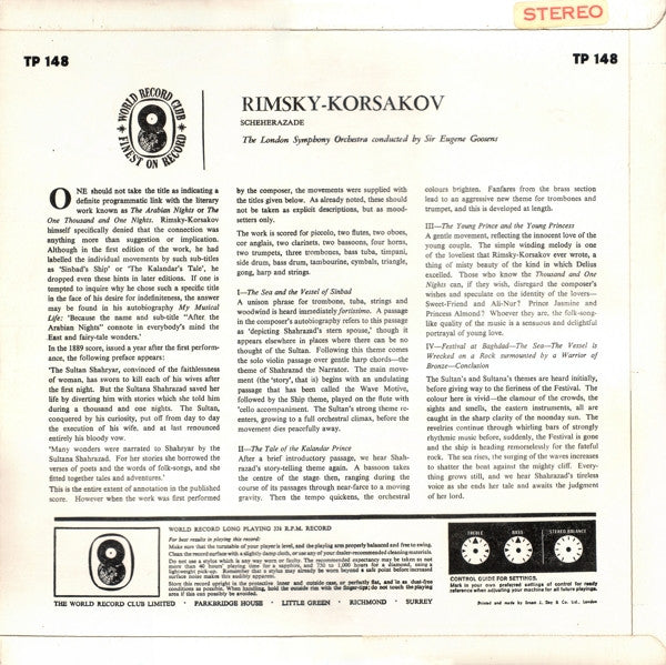 London Symphony Orchestra Conducted By Sir Eugene Goossens : Scheherazade (LP, Album, Club, RE)