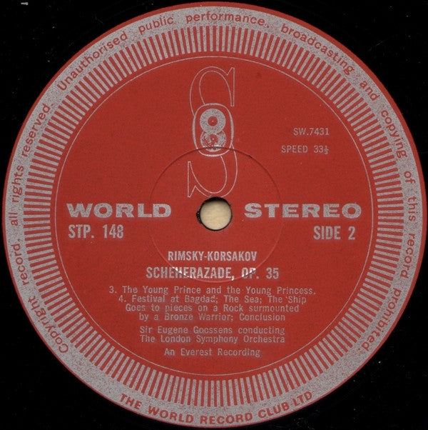 London Symphony Orchestra Conducted By Sir Eugene Goossens : Scheherazade (LP, Album, Club, RE)