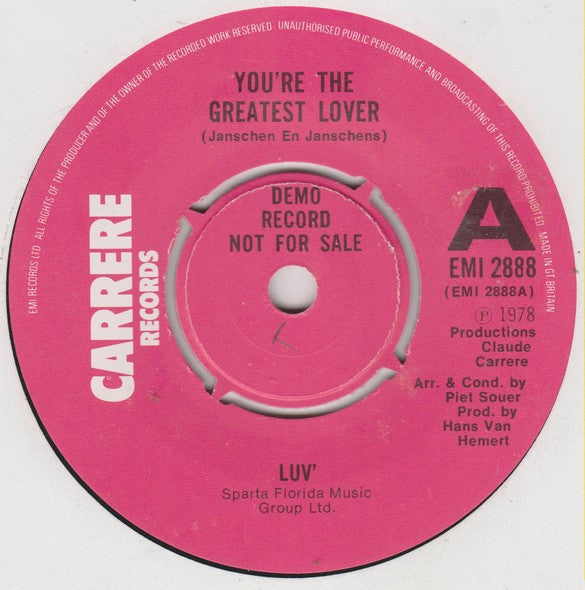 Luv' : You're The Greatest Lover (7", Single, Promo)