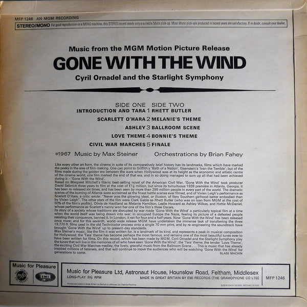 Cyril Ornadel And The Starlight Symphony :  Gone With The Wind (Music From The MGM Motion Picture)  (LP)