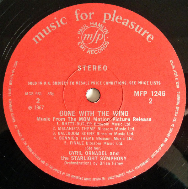 Cyril Ornadel And The Starlight Symphony :  Gone With The Wind (Music From The MGM Motion Picture)  (LP)